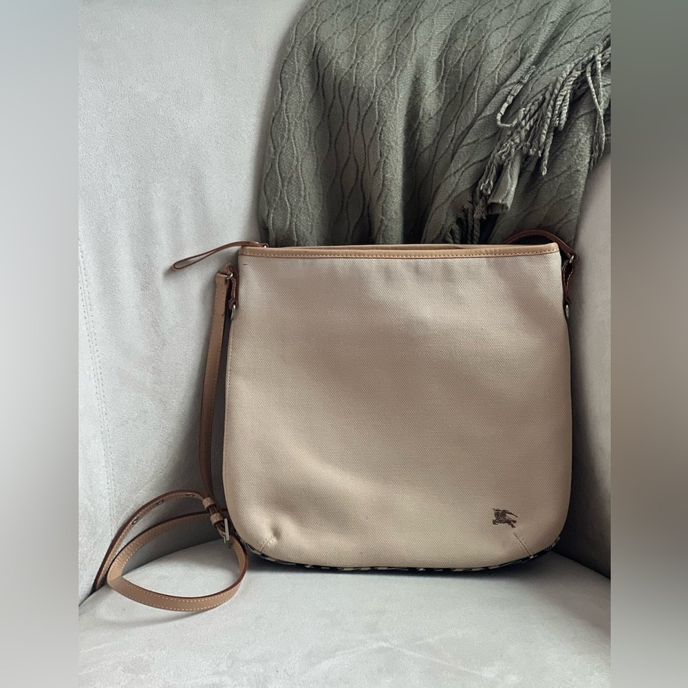 Burberry Blue Label Cream Canvas Crossbody with Blue Novacheck VGUC